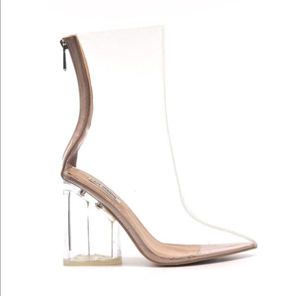 Clear Pointy Toe Chunky Heel Booties - Picture 2 of 7